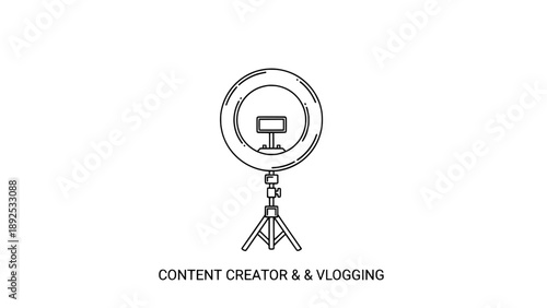 Ring Light Tripod Content Creator Vlogging Single Line Art Icon