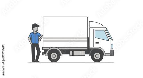Man Standing Beside Delivery Truck Illustration.