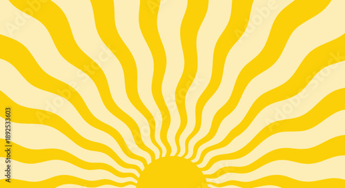 Sunrise with wavy rays on yellow background vector illustration