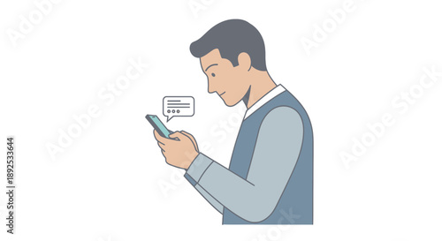 Man Using Mobile Phone and Messaging.