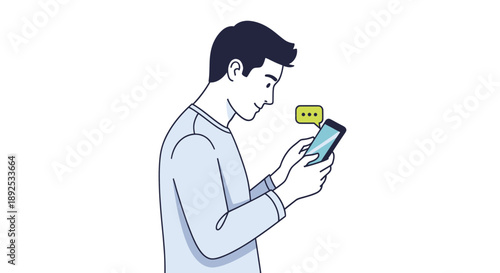 Man Using Mobile Phone Messaging App.