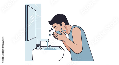 Man Washing Face with Water in Bathroom 1.