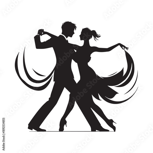 Elegant silhouette of a dancing couple showcasing passion and rhythmic movement