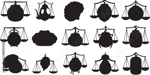 Set of black silhouettes of bugs on scales icons