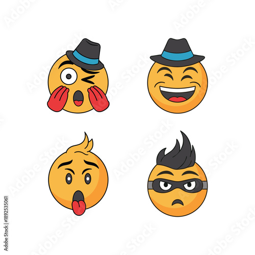 April Fools' Day Celebration Vector Icons: Laughing Emoji, Party Hat, and Exploding Confetti