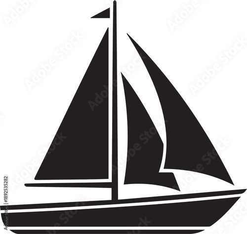 Black Silhouette Vector of a Sailboat with Sails and Mast