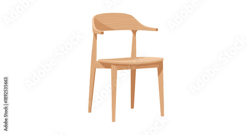 Minimalist Scandinavian Light Oak Dining Chair with Curved Backrest Isolated on White Background for Modern Home Interior Design and Kitchen Styling Projects