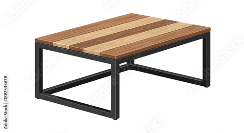 Industrial Style Rectangular Coffee Table Featuring Natural Wood Slat Top and Black Metal Frame for Urban Living Room Interior Design and Home Decor Projects