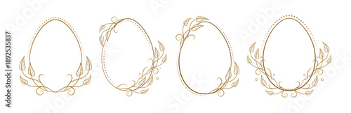 Easter egg botanical frames. Hand-drawn oval spring borders for Easter invitation and greeting card design