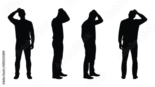 Silhouette sequence depicting a man covering his face in four different poses