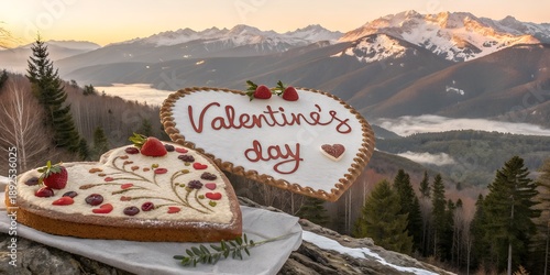 Romantic Valentine's Day in the Mountains with a Heart-Shaped Cake