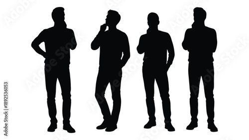 Silhouettes of four men standing in a row against a white background
