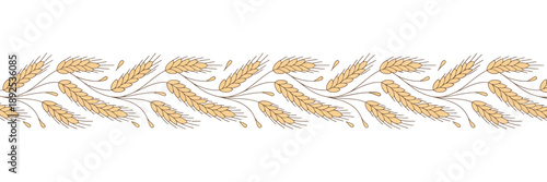 Ear of wheat and wheat grain, organic wheat bread agriculture natural food, barley rice millet, agricultural background template, seamless pattern, isolated vector illustration