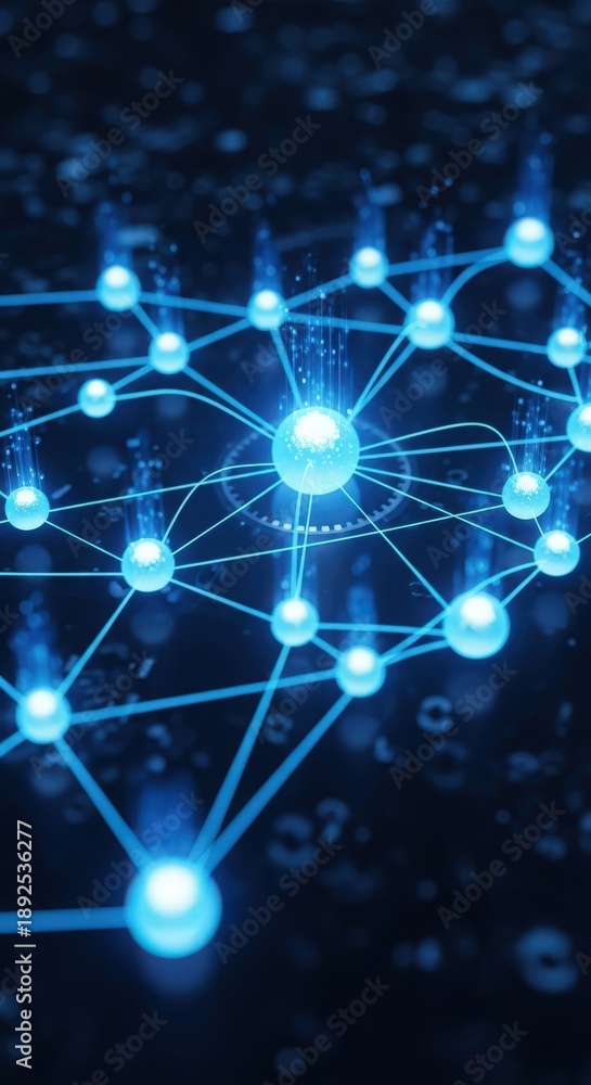 Obraz premium Radiant core network connecting glowing points and surrounding links