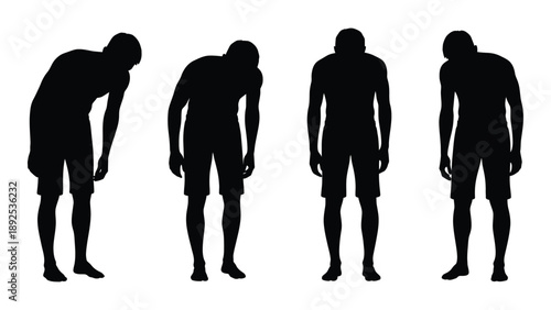 Silhouettes of four men in varying postures all facing different directions