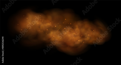 Abstract orange smoke effect with floating sparks creates dramatic fire atmosphere.