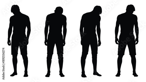 Four silhouetted figures of men standing in a row facing forward