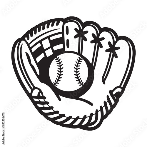 Baseball Glove Catching Ball Silhouette Vector Illustration for Sports Equipment