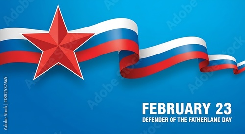 Celebration of defender of the fatherland day on february 23rd with a patriotic ribbon and star