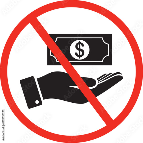 no cash payment money in hand sign symbol icon flat vector isolated on white background