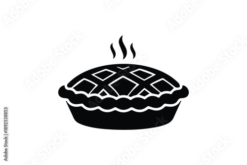 Fresh hot fruit pie with lattice crust and steam isolated icon simple black silhouette on white background too