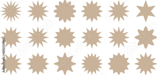 Set of Star-Shaped Symbols: A collection of star-shaped symbols, each with a unique design and arrangement of points, presents a versatile set of graphic elements for various design purposes.