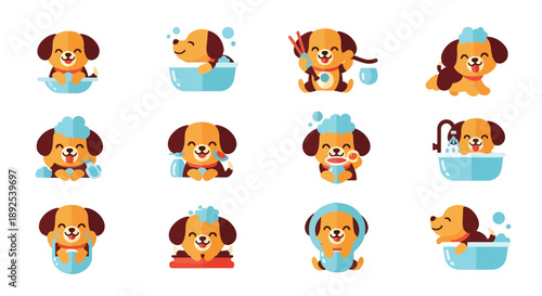 Set of Dog Bathing and Grooming Icons