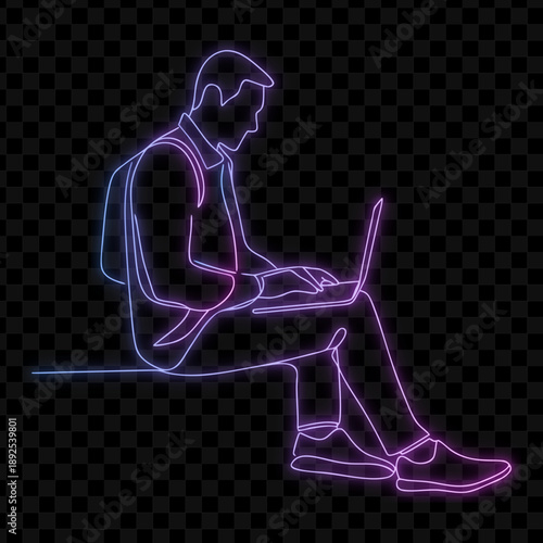 Neon Line Art Man Working