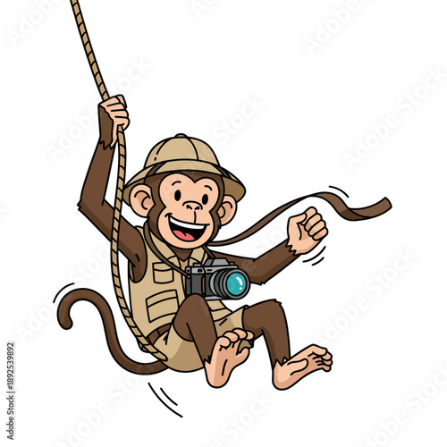 Clever Monkey Photographer Jungle Safari Vector Illustration 2026