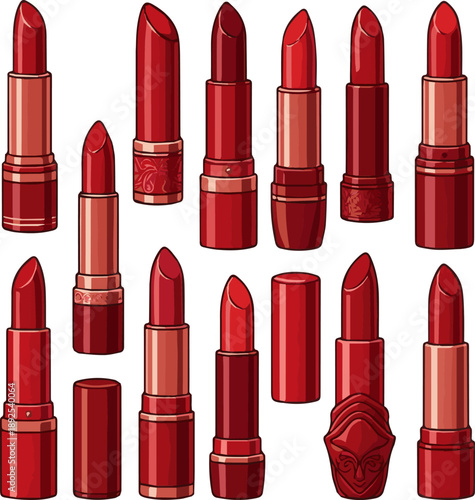 Isolated a kinds of deferent realistic Red lipstick vector art with white background.