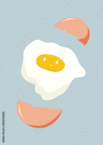 A Illustration of bright yellow yolk with simple eyes and a small smile