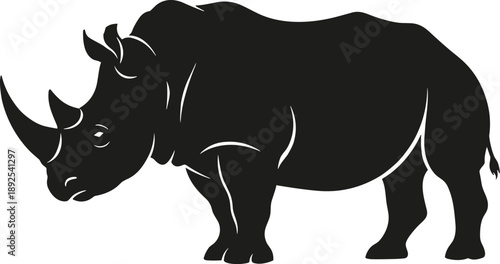 Rhinoceros Silhouette in Profile View Representing Wildlife Strength, African Fauna, Conservation Symbol, Bold Animal Icon, Nature Illustration, Endangered Species