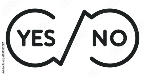 Yes or no decision symbols, bold font curved arrow icons, choice and decision concept, flat vector design, isolated on white background, stock illustration