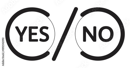 Yes or no decision symbols, bold typeface with curved arrows, choice icons, decision making concept, flat vector illustration, isolated on white background