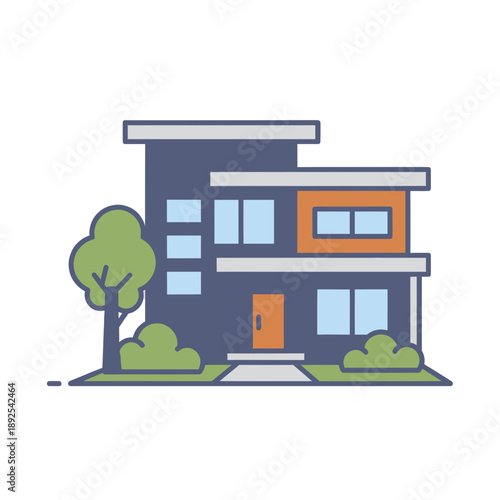 Modern Two Story House Illustration 2.