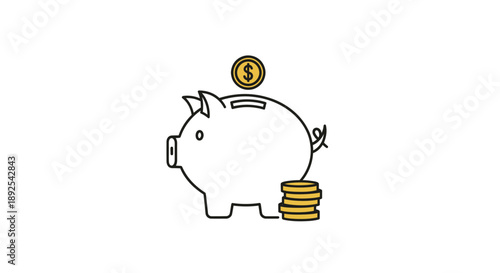 Piggy Bank with Coins Being Deposited.