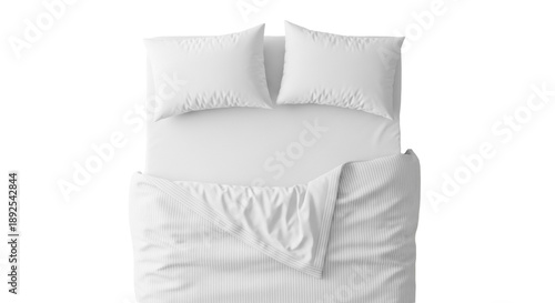 Obraz na plátně White bedding with pillows isolated PNG, comfortable bed with duvet cover for be