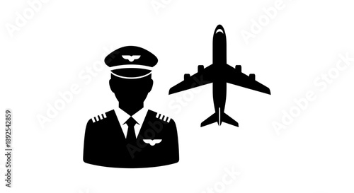 Pilot and Airplane Silhouette Illustration.