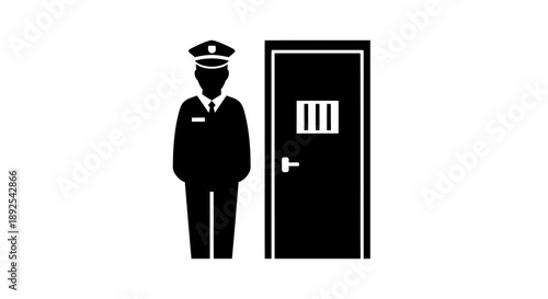 Pilot Standing Beside Aircraft Door Silhouette.