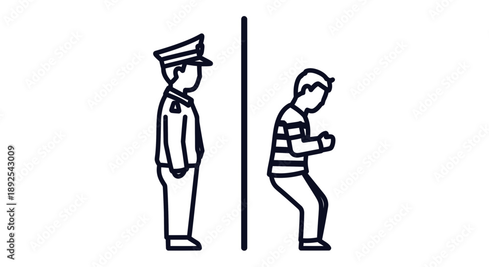 Fototapeta premium Police Officer and Prisoner Standing Apart.