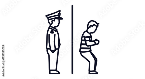 Police Officer and Prisoner Standing Apart.