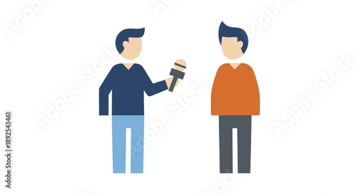 Reporter interviewing a man with microphone.