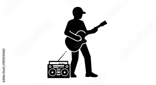 Silhouette of Man Playing Electric Guitar.