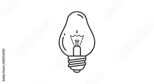 Simple Black Line Drawing of Light Bulb.