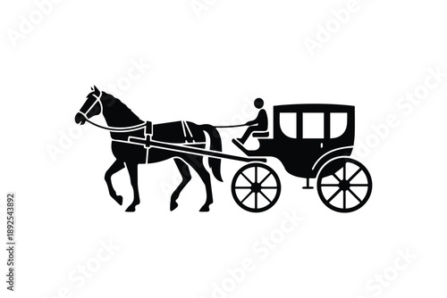 Horse and carriage historical transport drawn by horse old fashioned transportation on white background
