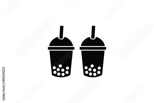Two bubble tea cups with straws popular drink cold refreshment sweet beverage sweet drink enjoyment