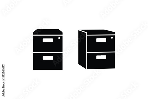 Office filing cabinet icons in front and perspective views for business storage and organization documentation