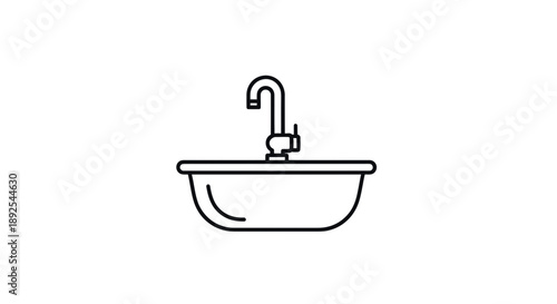 Simple Line Drawing of a Faucet and Sink.