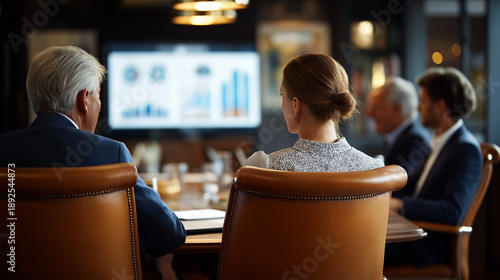 Senior corporate consultants in formal attire discussing innovative talent management solutions high level business advisory concept luxurious professional meeting environment