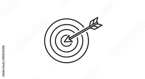 Simple Line Drawing of Dartboard with Arrow.